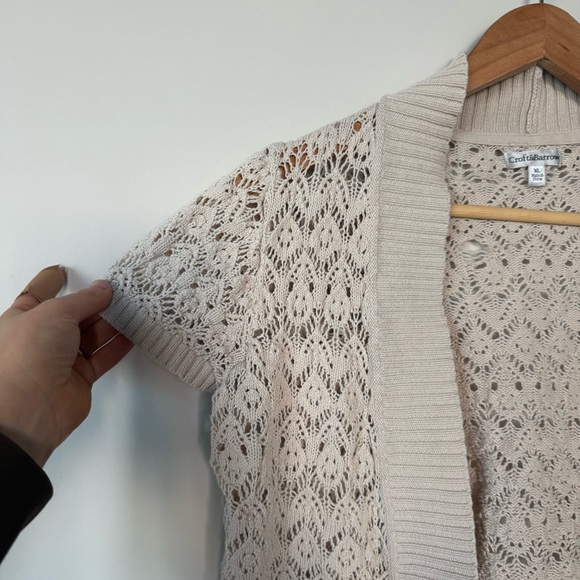 3/$20⚡️ Croft & Barrow Cream Knit Short Sleeve Cardigan Festival Boho Bohemian - Picture 6 of 15
